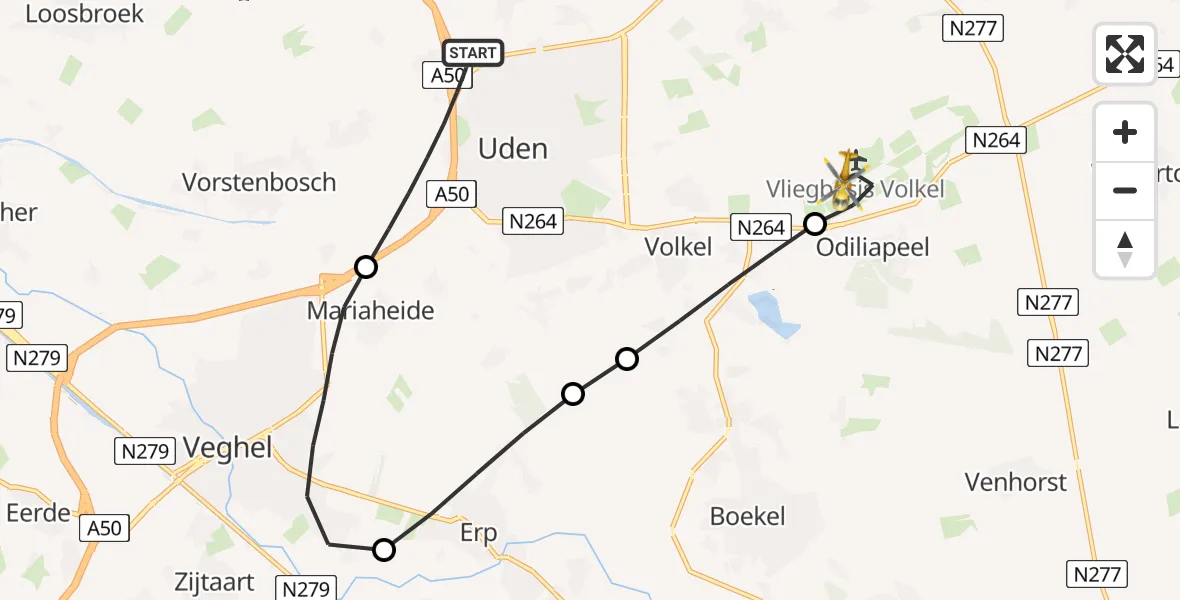 Vluchtroute Traumahelikopter Uden - Vliegbasis Volkel, 29 mei 2026, 14:53