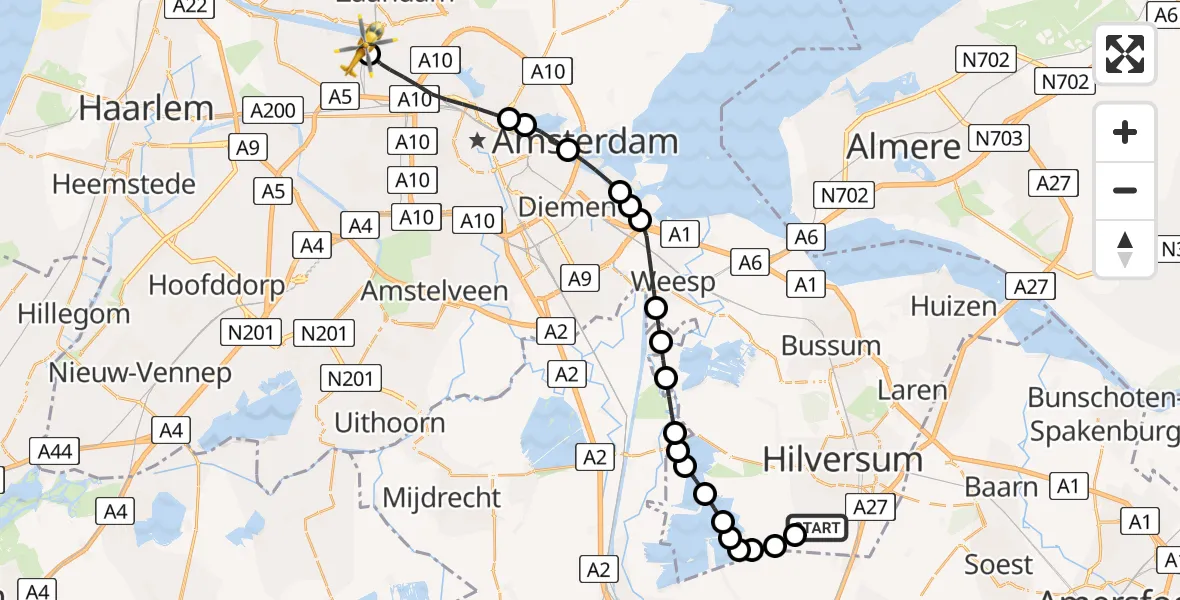 Vluchtroute Traumahelikopter Vliegveld Hilversum - Amsterdam Heliport, 29 mei 2026, 15:28