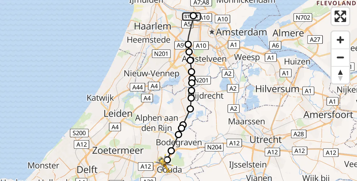 Vluchtroute Traumahelikopter Amsterdam Heliport - Gouda, 29 mei 2026, 17:16