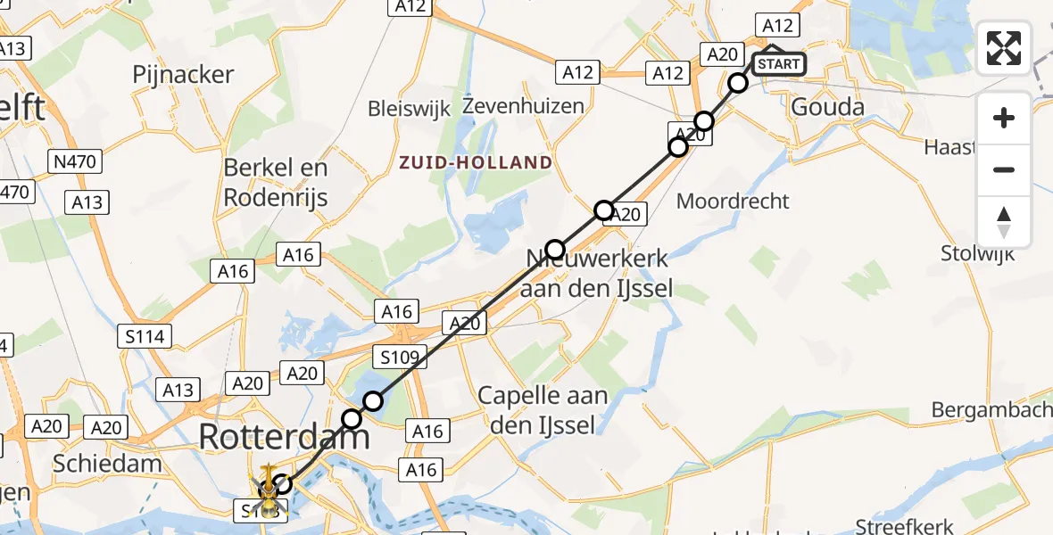 Vluchtroute Traumahelikopter Gouda - Leids Universitair Medisch Centrum (LUMC), 29 mei 2026, 17:51