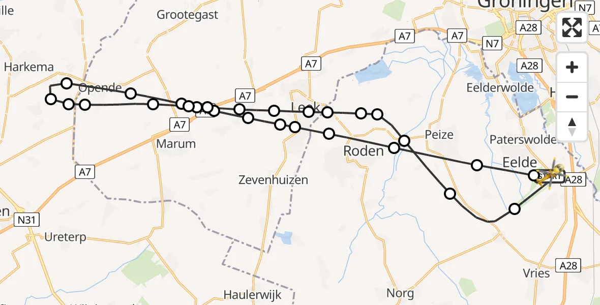 Vluchtroute Traumahelikopter Groningen Airport Eelde - Groningen Airport Eelde, 29 mei 2026, 17:51