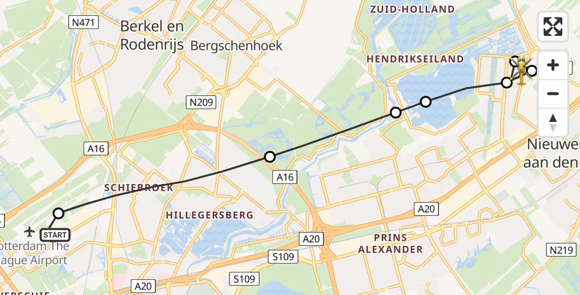 Vluchtroute Traumahelikopter Rotterdam The Hague Airport - Rotterdam, 29 mei 2026, 18:17