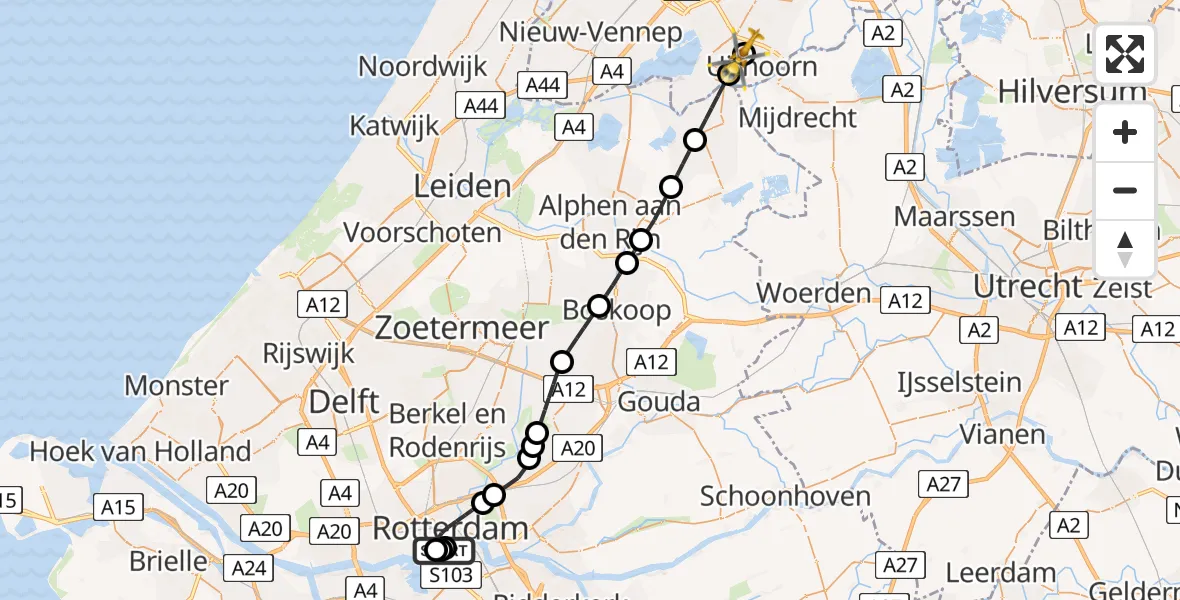 Vluchtroute Traumahelikopter Leids Universitair Medisch Centrum (LUMC) - Uithoorn, 29 mei 2026, 18:32
