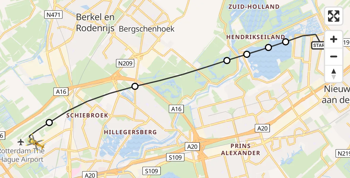 Vluchtroute Traumahelikopter Rotterdam - Rotterdam The Hague Airport, 29 mei 2026, 18:46