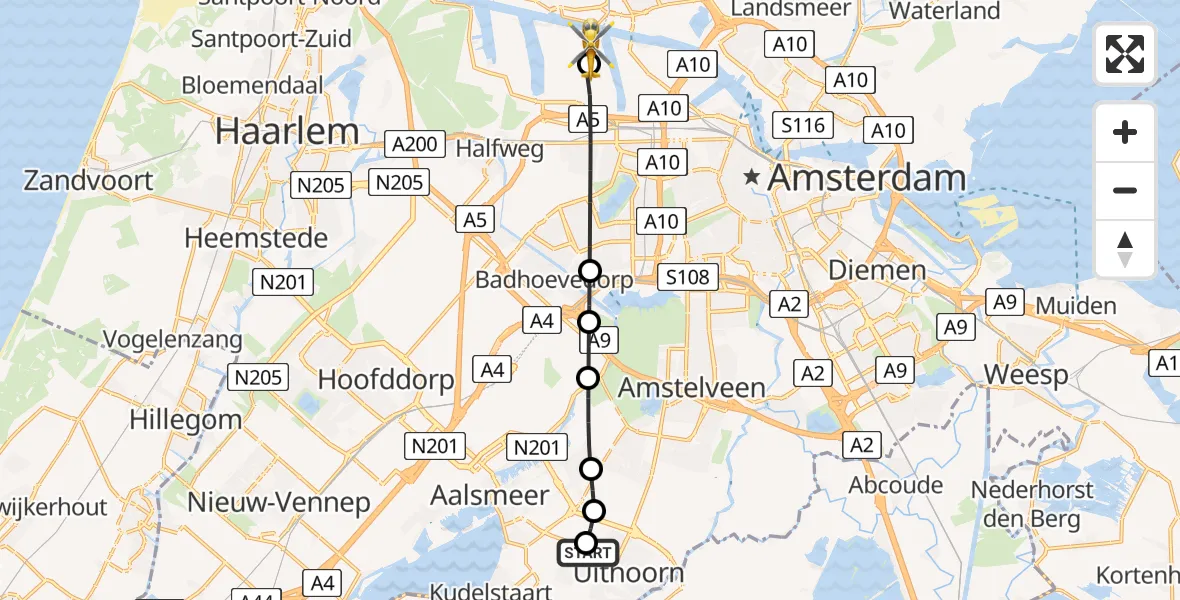 Vluchtroute Traumahelikopter Uithoorn - Amsterdam Heliport, 29 mei 2026, 19:08