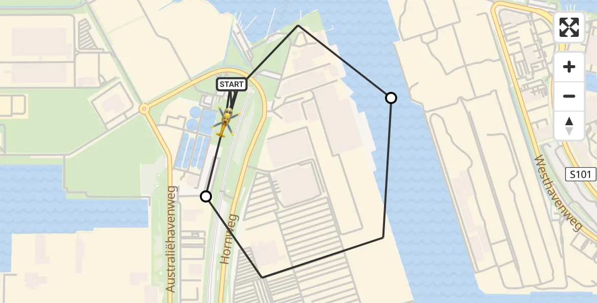 Vluchtroute Traumahelikopter Amsterdam Heliport - Amsterdam Heliport, 29 mei 2026, 22:20