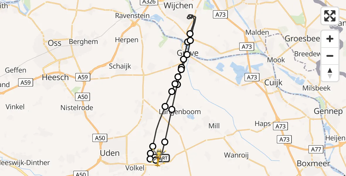 Vluchtroute Traumahelikopter Vliegbasis Volkel - Vliegbasis Volkel, 30 mei 2026, 08:49