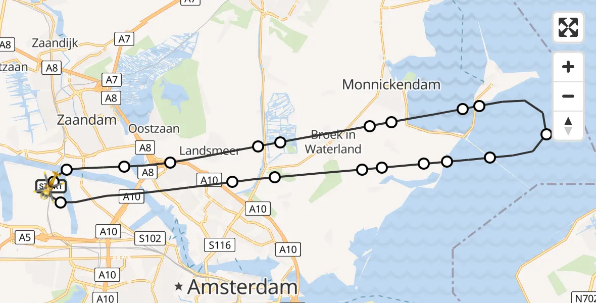 Vluchtroute Traumahelikopter Amsterdam Heliport - Amsterdam Heliport, 30 mei 2026, 11:11