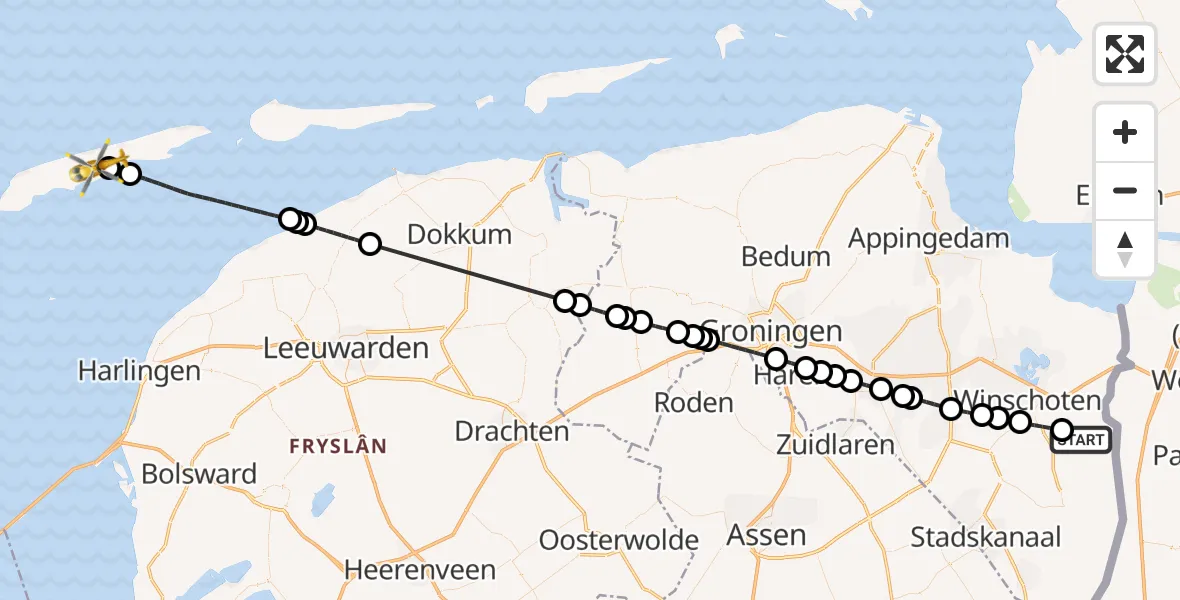 Vluchtroute Traumahelikopter Bellingwolde - Hoorn, 30 mei 2026, 12:34
