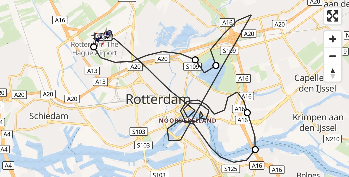Vluchtroute Politiehelikopter Rotterdam The Hague Airport - Rotterdam The Hague Airport, 30 mei 2026, 13:33