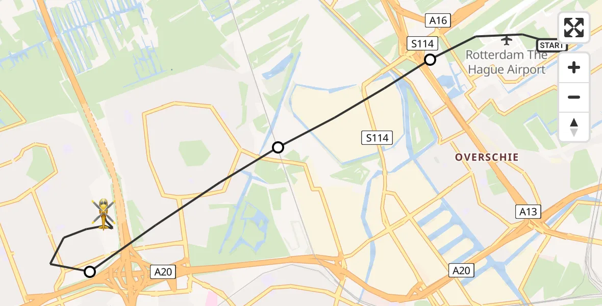 Vluchtroute Traumahelikopter Rotterdam The Hague Airport - Vlaardingen, 30 mei 2026, 14:40