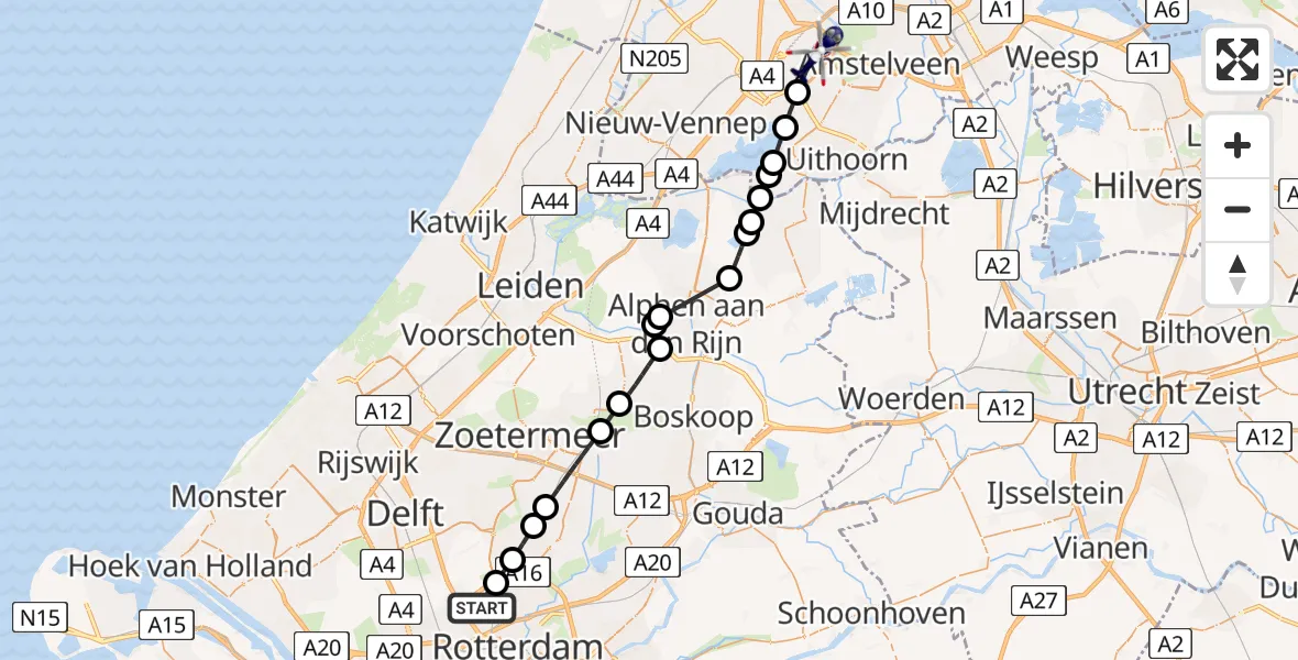 Vluchtroute Politiehelikopter Rotterdam The Hague Airport - Amsterdam Vliegveld Schiphol, 30 mei 2026, 14:52