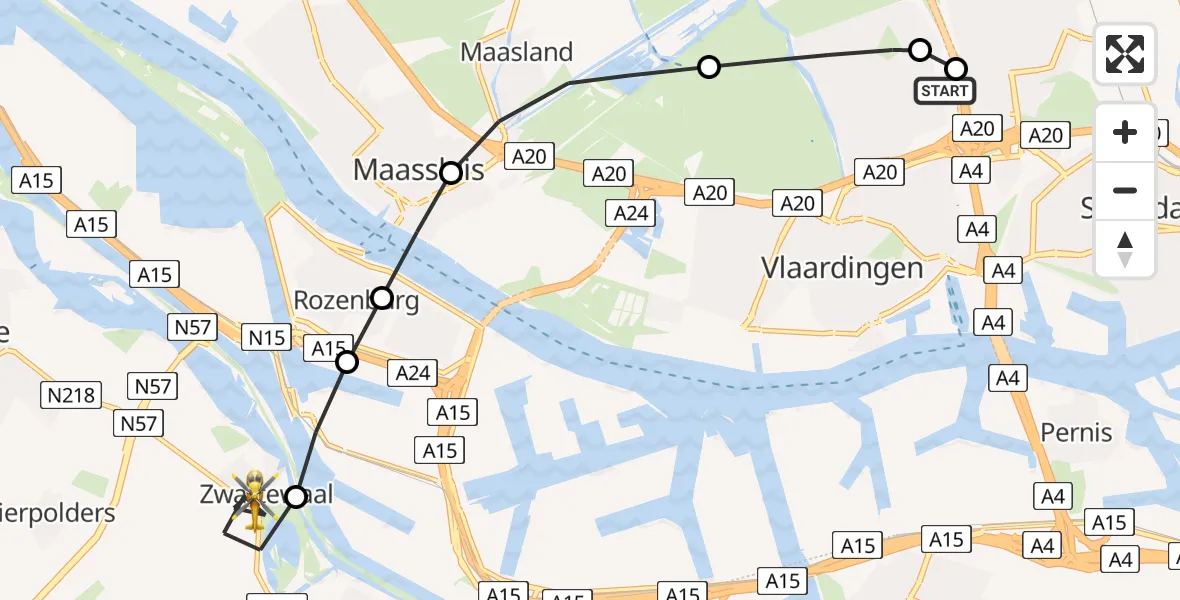 Vluchtroute Traumahelikopter Vlaardingen - Zwartewaal, 30 mei 2026, 14:55