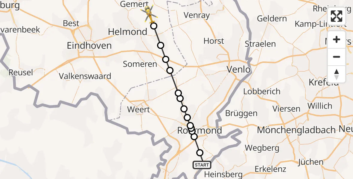 Vluchtroute Traumahelikopter Maria Hoop - Milheeze, 30 mei 2026, 14:57