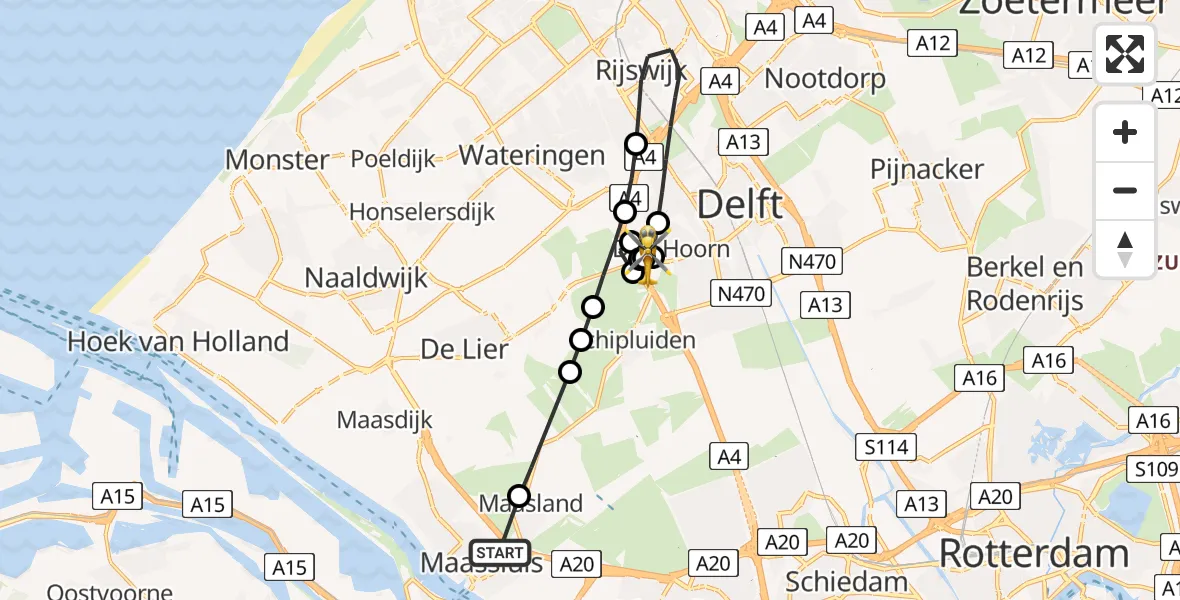 Vluchtroute Traumahelikopter Maassluis - Den Hoorn, 30 mei 2026, 15:19