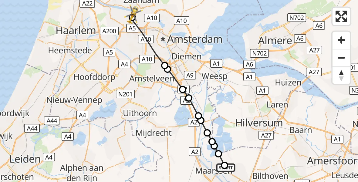 Vluchtroute Traumahelikopter Maarssen - Amsterdam Heliport, 30 mei 2026, 16:16