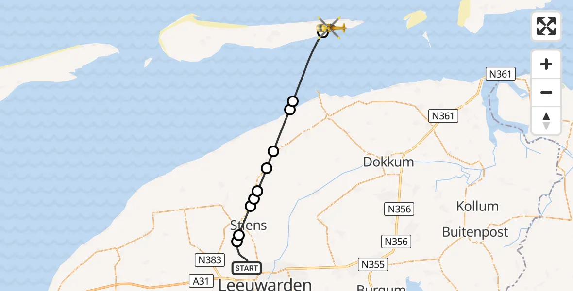 Vluchtroute Ambulancehelikopter Vliegbasis Leeuwarden - Buren, 30 mei 2026, 16:38