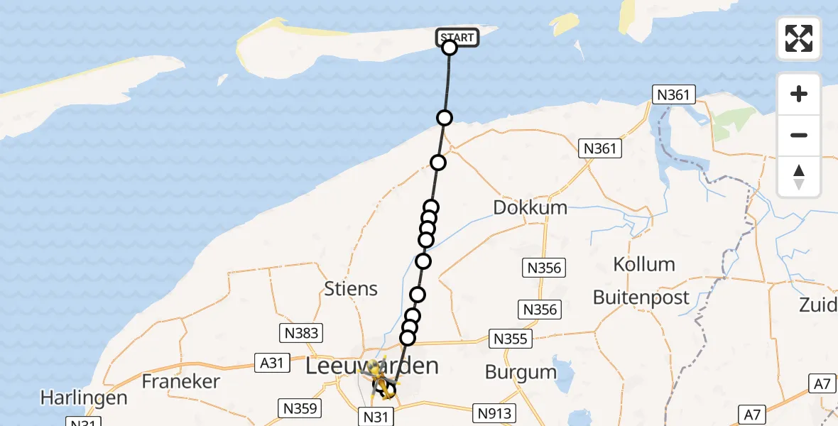 Vluchtroute Ambulancehelikopter Buren - Leeuwarden Medical Center Heliport, 30 mei 2026, 17:06