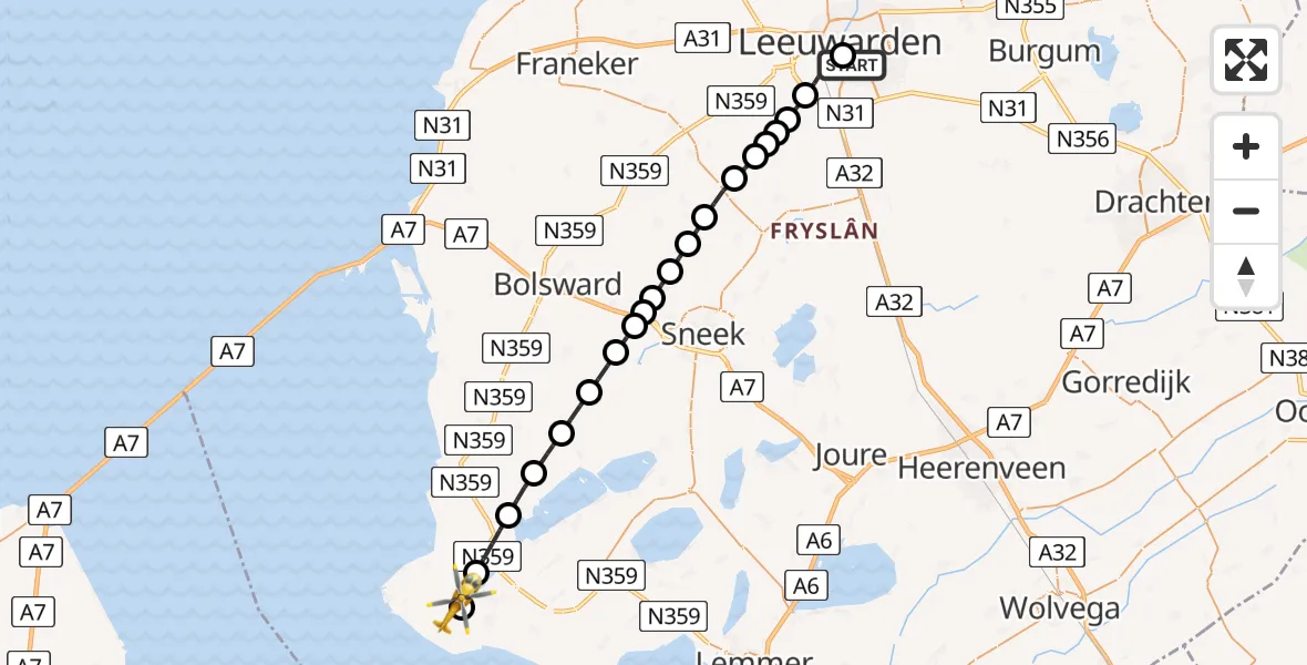 Vluchtroute Ambulancehelikopter Leeuwarden Medical Center Heliport - Hemelum, 30 mei 2026, 17:38