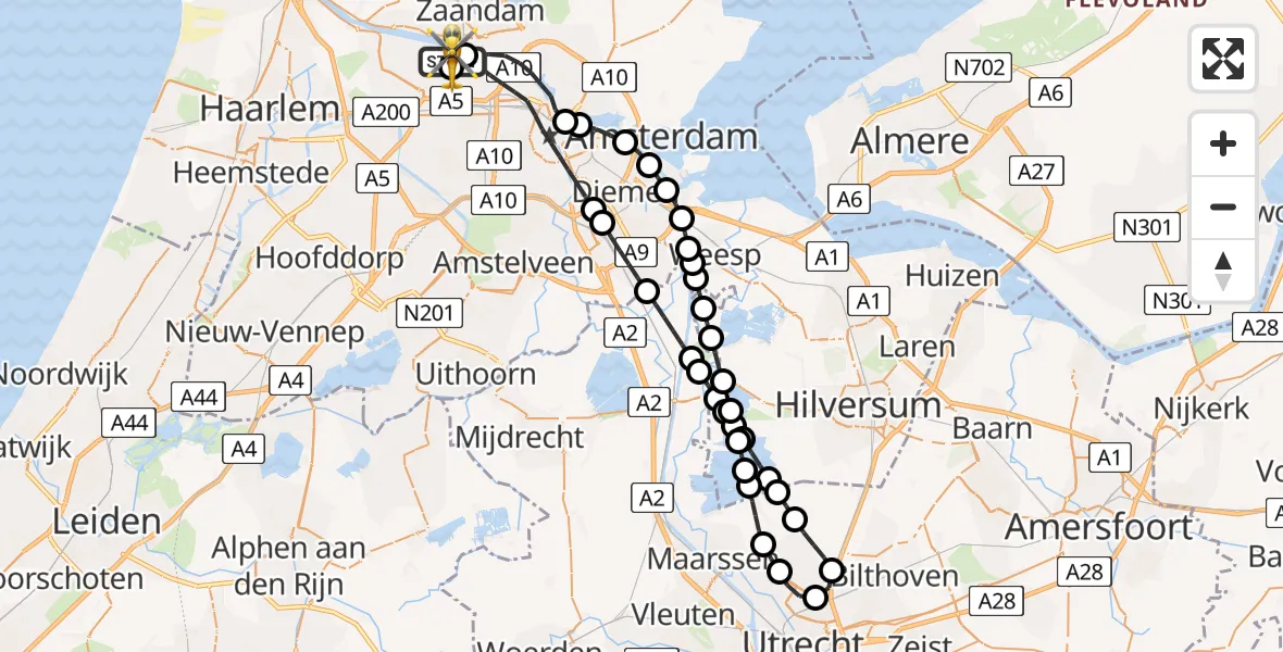 Vluchtroute Traumahelikopter Amsterdam Heliport - Amsterdam Heliport, 30 mei 2026, 17:40