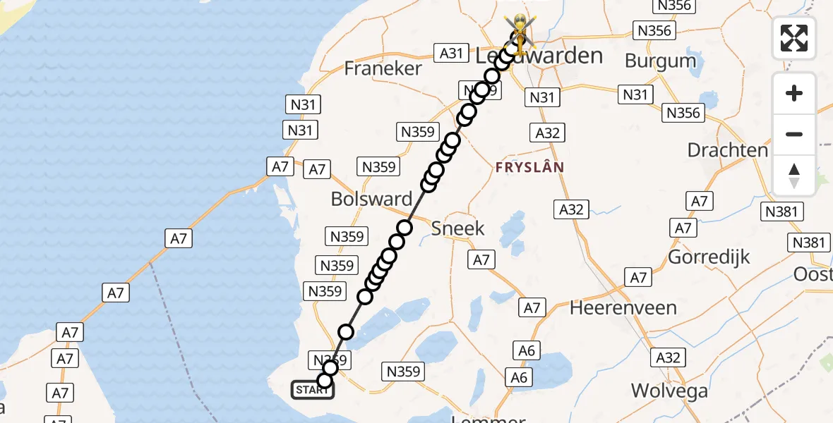 Vluchtroute Ambulancehelikopter Hemelum - Vliegbasis Leeuwarden, 30 mei 2026, 18:44