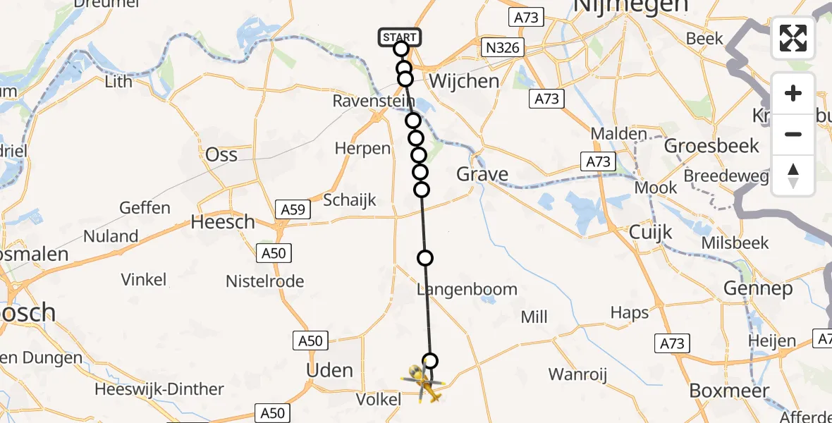 Vluchtroute Traumahelikopter Hernen - Vliegbasis Volkel, 30 mei 2026, 18:59