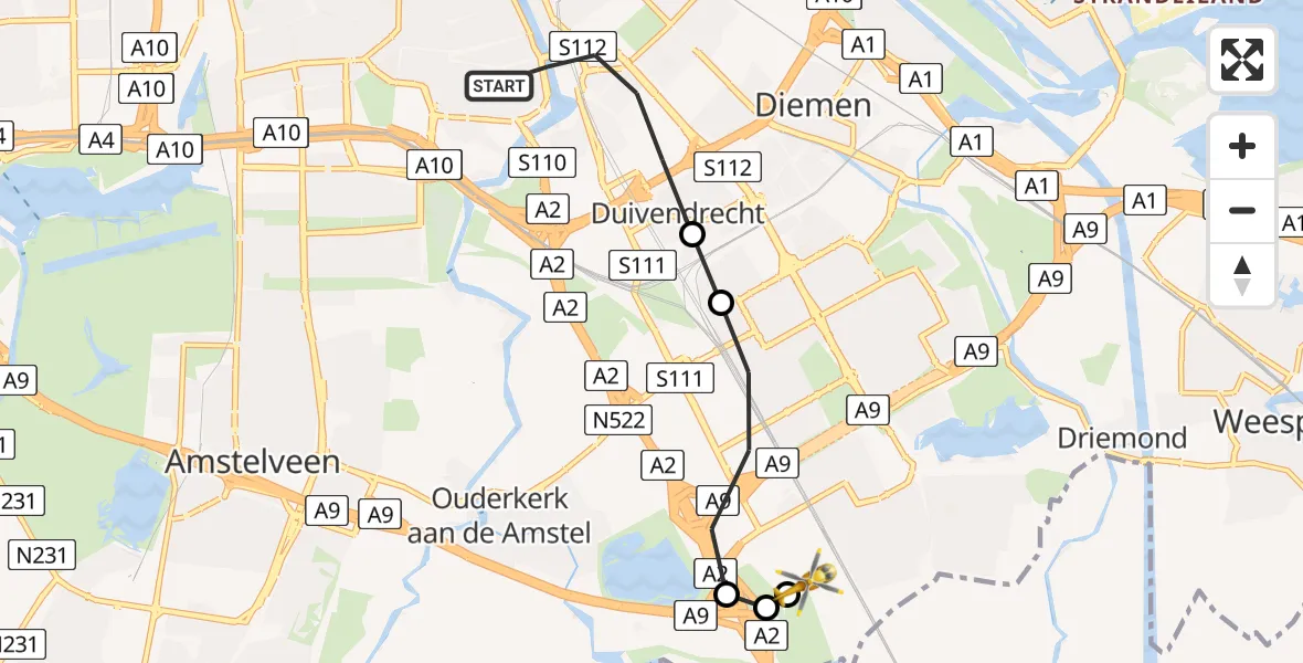 Vluchtroute Traumahelikopter Amsterdam - Amsterdam UMC Helipad, 30 mei 2026, 19:10