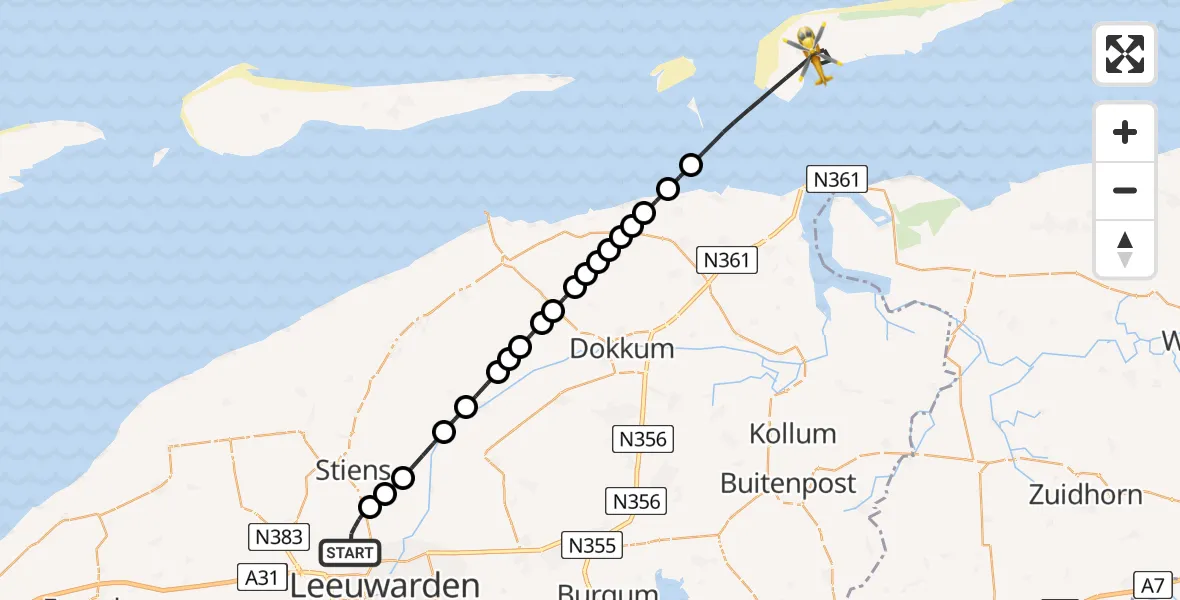 Vluchtroute Ambulancehelikopter Vliegbasis Leeuwarden - Noordzee, 30 mei 2026, 22:47