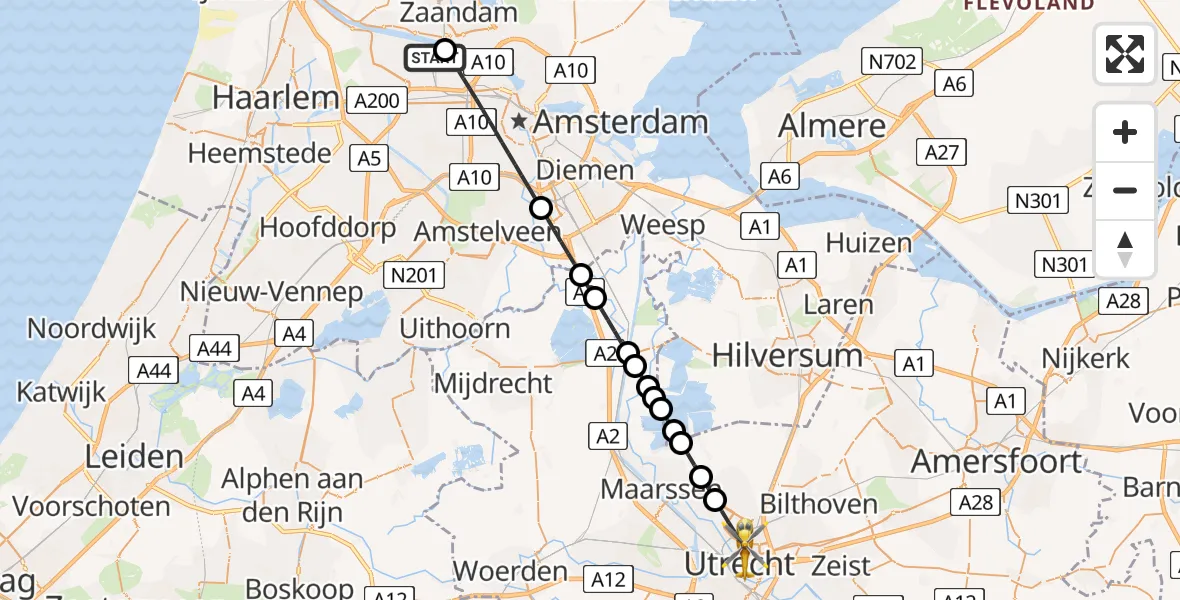 Vluchtroute Traumahelikopter Amsterdam Heliport - Utrecht, 31 mei 2026, 03:11