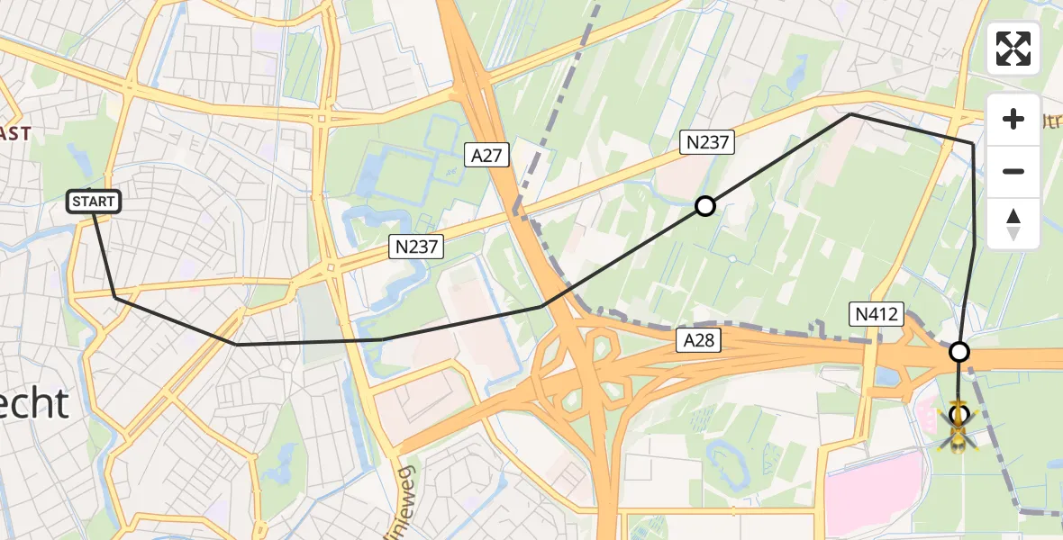 Vluchtroute Traumahelikopter Utrecht - University Medical Center Utrecht Heliport, 31 mei 2026, 03:50