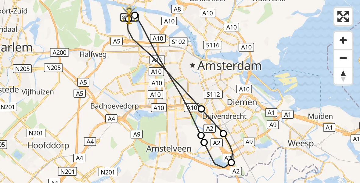 Vluchtroute Traumahelikopter Amsterdam Heliport - Amsterdam Heliport, 31 mei 2026, 04:48