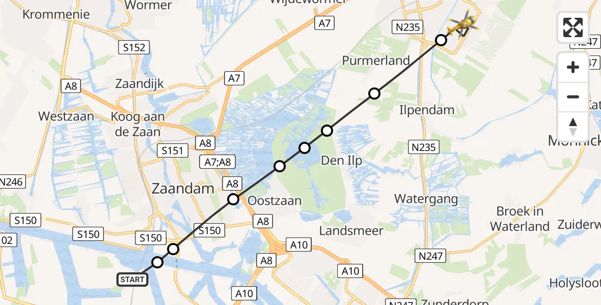 Vluchtroute Traumahelikopter Amsterdam Heliport - Purmerend, 31 mei 2026, 06:14