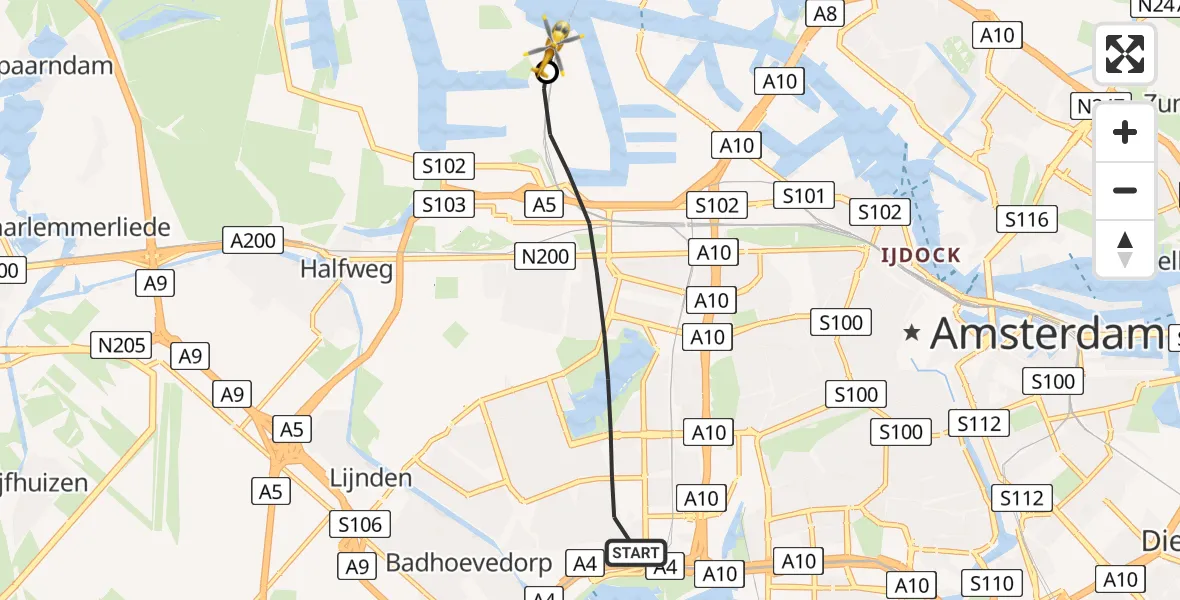 Vluchtroute Traumahelikopter Amsterdam - Amsterdam Heliport, 31 mei 2026, 06:52