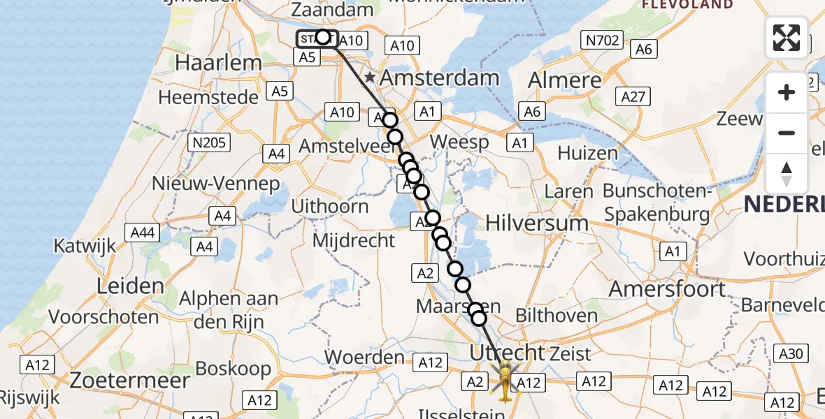 Vluchtroute Traumahelikopter Amsterdam Heliport - Utrecht, 31 mei 2026, 07:29