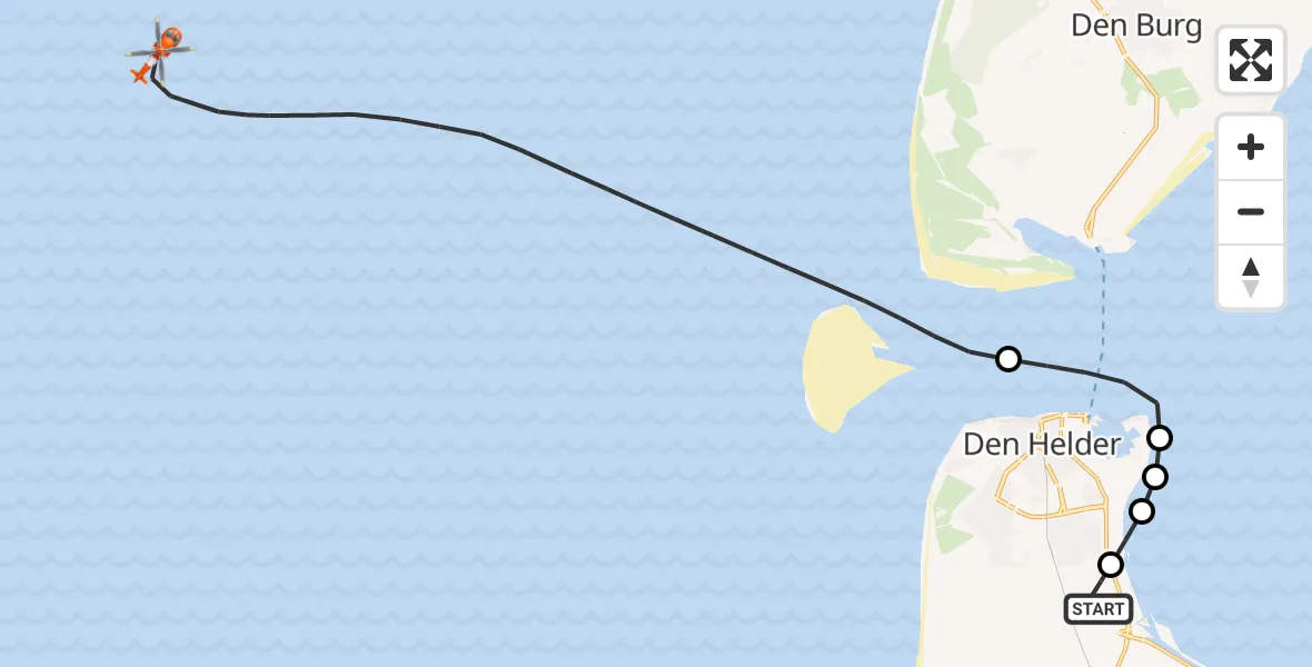 Vluchtroute Kustwachthelikopter Militair vliegveld De Kooy / Den Helder Airport - Noordzee, 31 mei 2026, 07:53