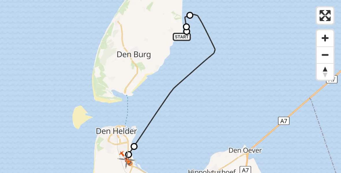 Vluchtroute Kustwachthelikopter Oosterend - Militair vliegveld De Kooy / Den Helder Airport, 31 mei 2026, 09:13