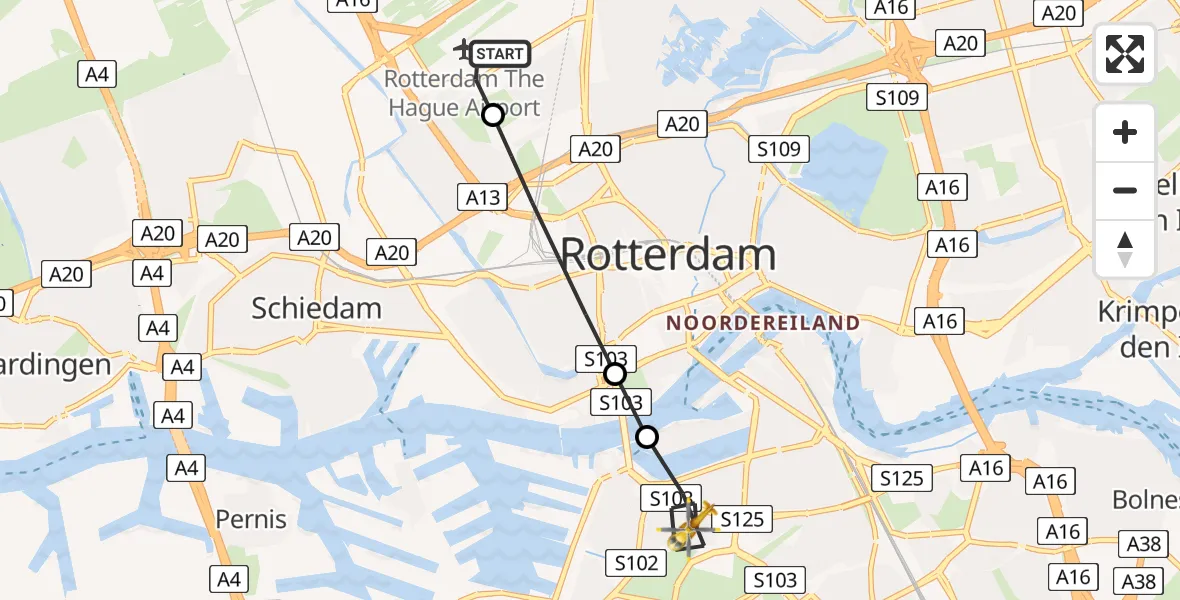 Vluchtroute Traumahelikopter Rotterdam The Hague Airport - Rotterdam, 31 mei 2026, 09:38