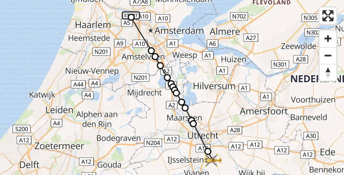 Vluchtroute Traumahelikopter Amsterdam Heliport - Houten, 31 mei 2026, 10:31