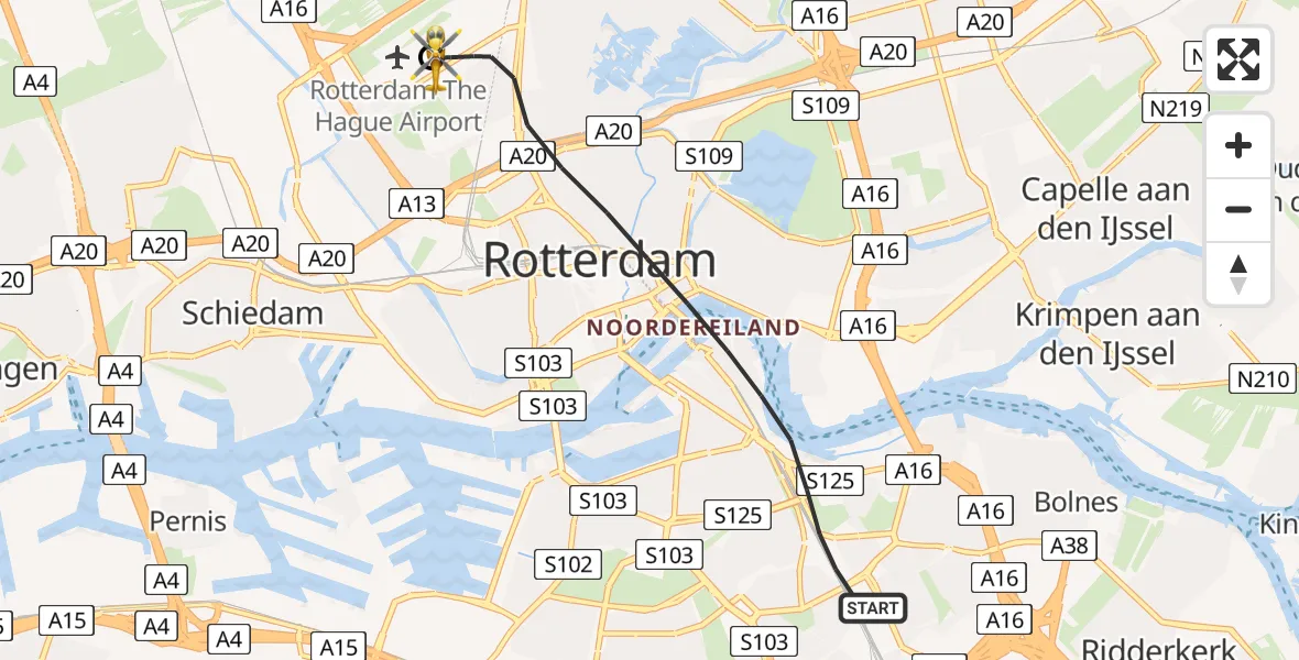 Vluchtroute Traumahelikopter Rotterdam - Rotterdam The Hague Airport, 31 mei 2026, 10:43