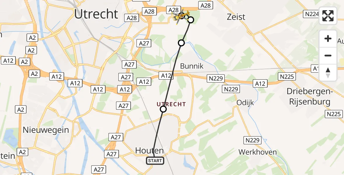 Vluchtroute Traumahelikopter Houten - University Medical Center Utrecht Heliport, 31 mei 2026, 11:10