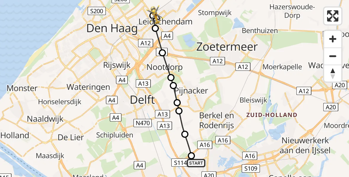 Vluchtroute Traumahelikopter Rotterdam The Hague Airport - Leidschendam, 31 mei 2026, 11:22