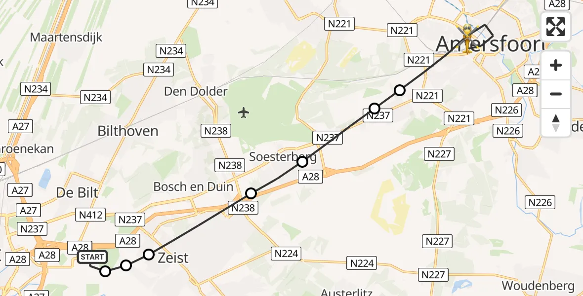 Vluchtroute Traumahelikopter University Medical Center Utrecht Heliport - Amersfoort, 31 mei 2026, 11:27