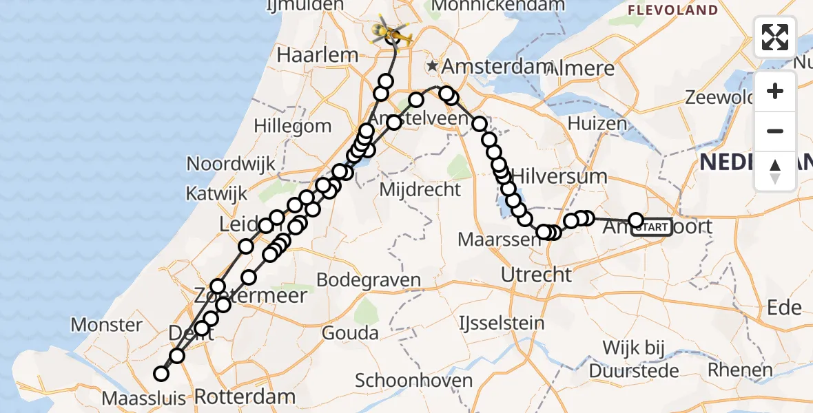 Vluchtroute Traumahelikopter Amersfoort - Amsterdam Heliport, 31 mei 2026, 11:50