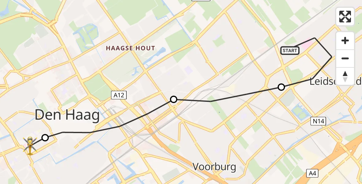Vluchtroute Traumahelikopter Leidschendam - HMC Westeinde Heliport, 31 mei 2026, 12:05