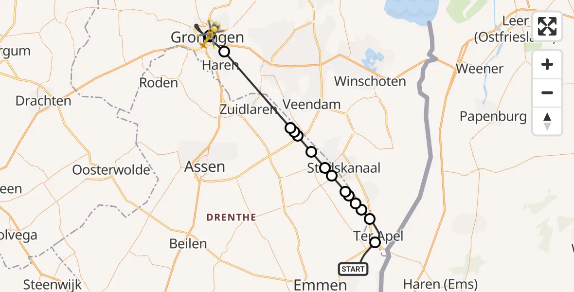 Vluchtroute Traumahelikopter Roswinkel - Universitair Medisch Centrum Groningen, 31 mei 2026, 12:10