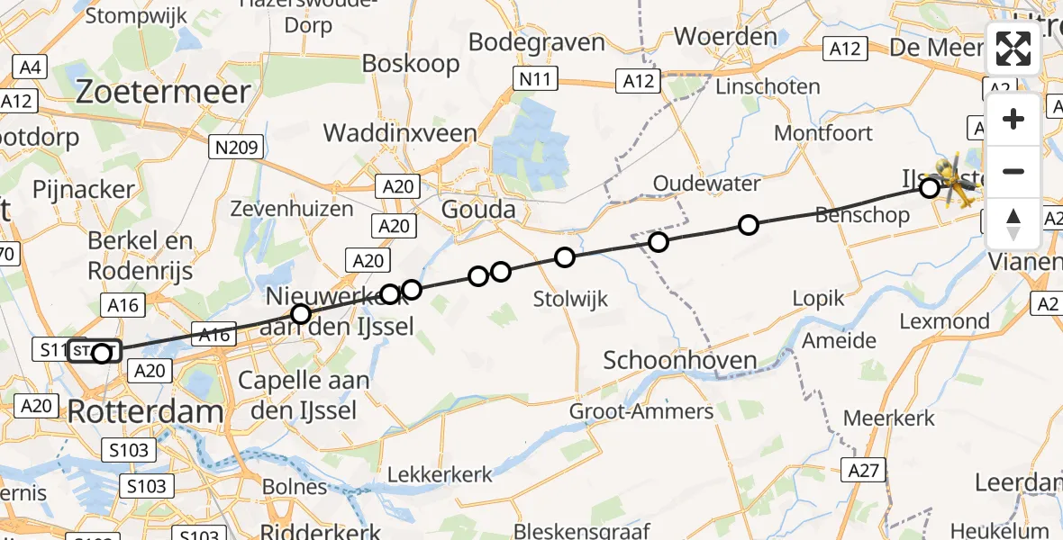 Vluchtroute Traumahelikopter Rotterdam The Hague Airport - IJsselstein, 31 mei 2026, 13:03