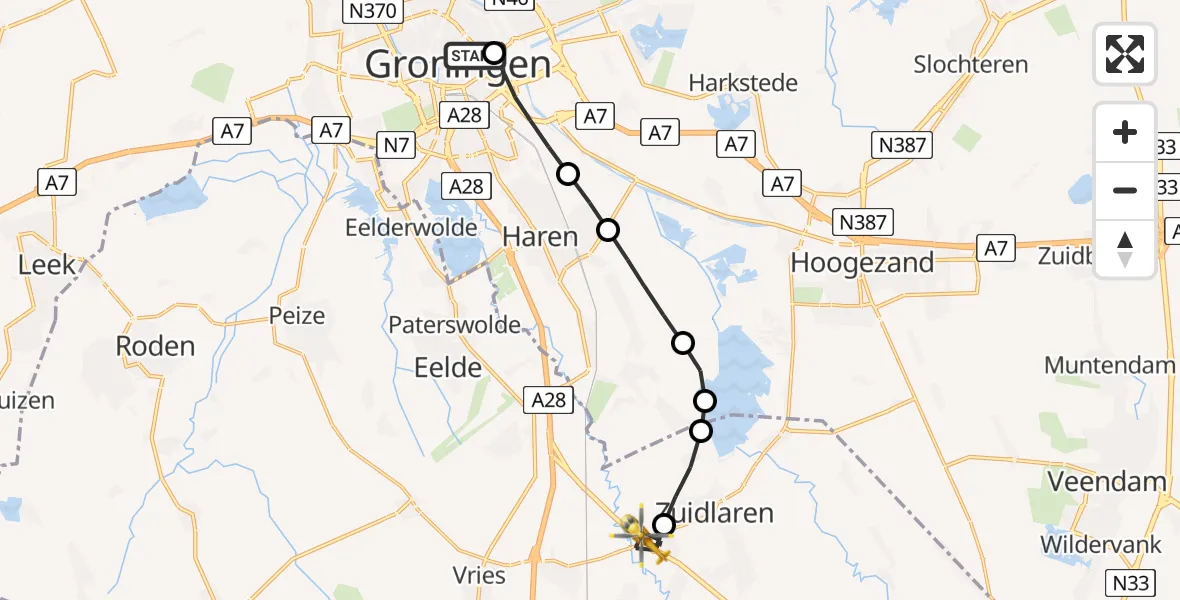 Vluchtroute Traumahelikopter Universitair Medisch Centrum Groningen - Zuidlaren, 31 mei 2026, 13:15