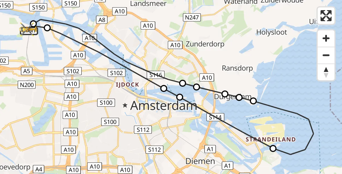 Vluchtroute Traumahelikopter Amsterdam Heliport - Amsterdam Heliport, 31 mei 2026, 13:56