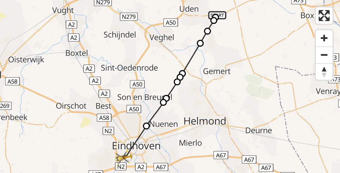 Vluchtroute Traumahelikopter Vliegbasis Volkel - Eindhoven, 31 mei 2026, 14:45