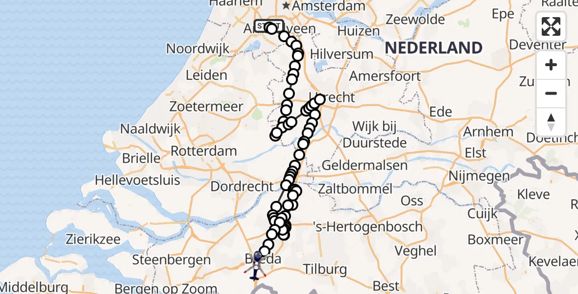 Vluchtroute Politiehelikopter Amsterdam Vliegveld Schiphol - Breda, 31 mei 2026, 15:07
